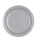 Clear plastic disposable plate with ridged edge design and flat center, viewed from above on white background.