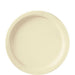 Cream-colored disposable paper plate with ridged edges and a shallow center well, shown from above on a white background.