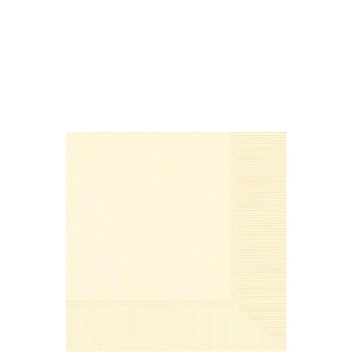 Stack of cream-colored beverage napkins with a subtle ribbed texture, displayed against a white background.