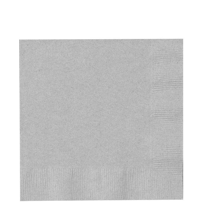 Pack of silver lunch napkins with a textured surface, shown as a folded stack.
