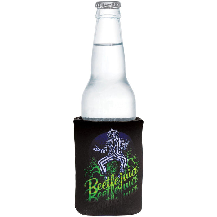 A Beetlejuice - Party Drink Cover on a bottle.