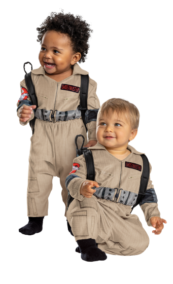 A couple of Toddlers wearing Toddlers Childs Ghostbusters: Frozen Empire Flight Suit Costumes.