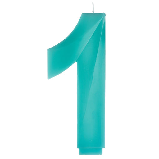 A 5.25-inch Teal Faceted Number 1 Birthday Candle.