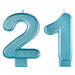 Finally 21 numeral candles in metallic blue, shaped as the numbers 2 and 1, designed for a 21st birthday cake.