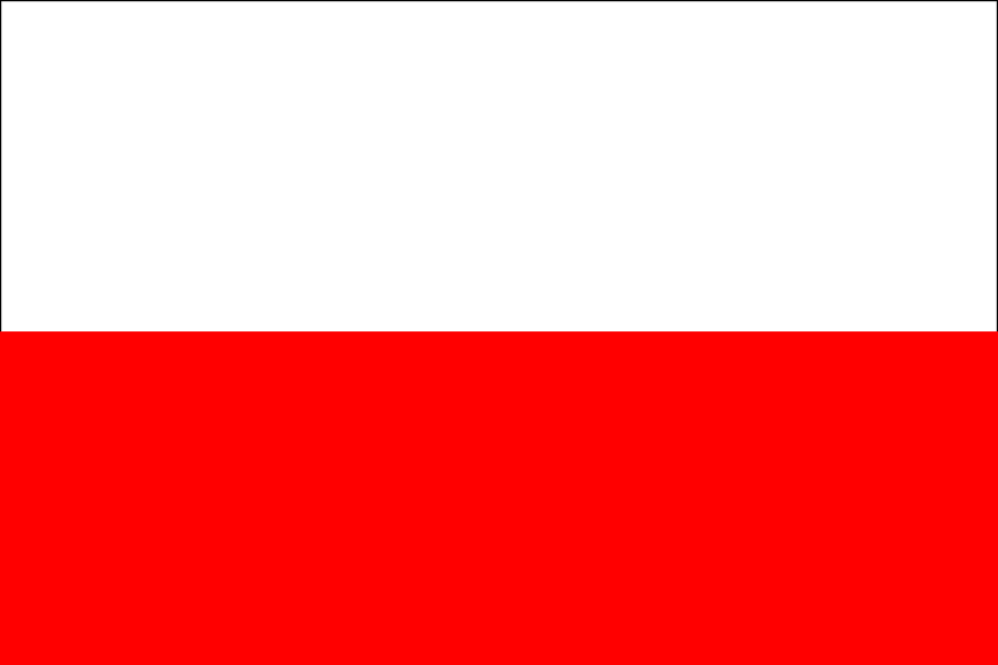 Polish flag with white stripe on top and red stripe on bottom, displayed horizontally at full size.