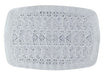 Clear crystal cut rectangular tray with geometric diamond pattern design, measuring 18 by 12 inches.