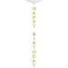 Gold 4-foot Happy Birthday balloon string with vertical gold letters hanging below a white balloon on a light background.