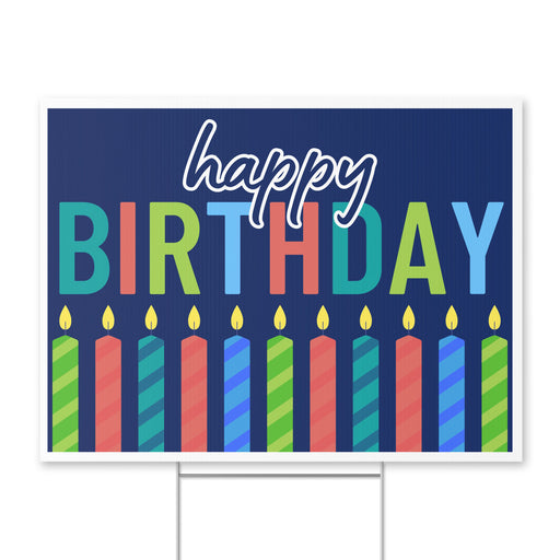 A 24 inch by 18 inch Happy Birthday Modern Yard Sign.