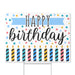 A 24 inch by 18 inch  Happy Birthday Dots Yard Sign with included H stake  installed.