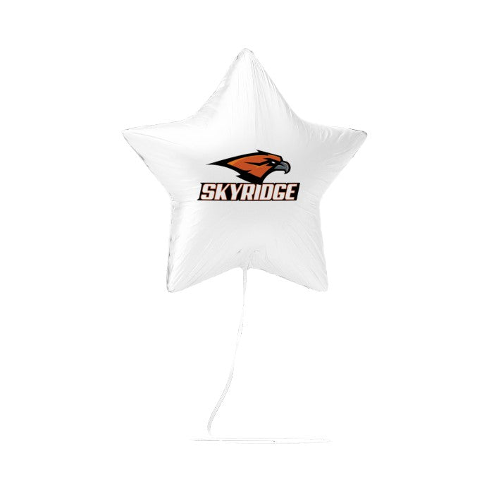White star-shaped balloon with 'Skyridge' logo on a white background