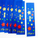 Blue ribbons with colorful stars and "1st Place" text in gold, featuring scalloped edges, displayed in a group of twelve.