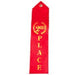Red ribbon award with gold lettering reading "2nd PLACE" and laurel wreath design, featuring a hanging loop at the top.