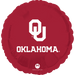 Crimson red round mylar balloon featuring the white Oklahoma University logo and text on the front.