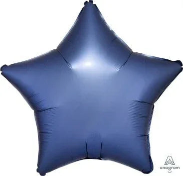 Deep blue satin finish star-shaped mylar balloon with a reflective surface and rounded points.