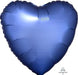 Deep blue satin heart-shaped foil balloon with a metallic sheen and valve at the top.