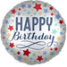 Birthday Silver Satin W/Stars Mylar 18in | 1ct - Zurchers