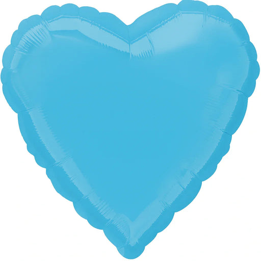Caribbean blue heart-shaped mylar balloon with a scalloped edge and reflective metallic finish.