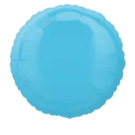 Solid caribbean blue round mylar balloon with a scalloped edge and reflective surface finish.