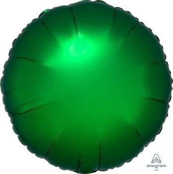 Bright emerald green round foil balloon with a glossy satin finish and radiant center glow.