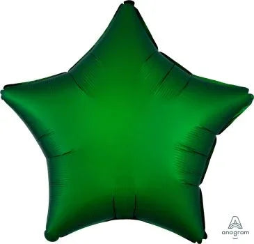 Emerald green five-pointed star-shaped foil balloon with a satin finish and subtle shading across its surface.