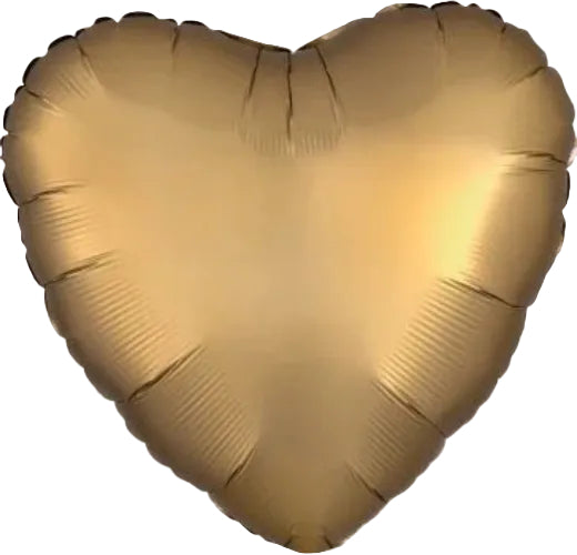 Gold satin heart-shaped foil balloon with a luxe matte finish and subtle sheen against a white background.