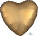 Gold satin heart-shaped foil balloon with a luxe matte finish and subtle sheen against a white background.