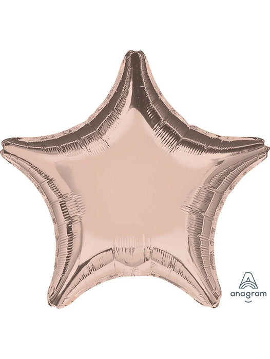 Rose gold star-shaped mylar balloon with metallic edges and a light pink center, featuring textured ribbing along the points.