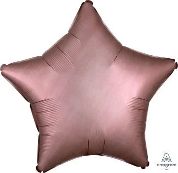 Rose copper satin star-shaped foil balloon with five points and a lustrous finish.