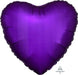 Purple satin heart-shaped foil balloon with a lustrous finish and dark ribbed edges, approximately 18 inches in size.