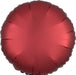 Deep red satin-finish round foil balloon with scalloped edges and subtle radial pleating throughout the surface.