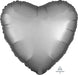 Silver satin heart-shaped foil balloon with a luxe matte finish and subtle sheen throughout.