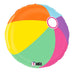 Colorful round mylar balloon featuring sections of orange, yellow, mint green, hot pink, light blue, and purple with a pink circle handle at the top.