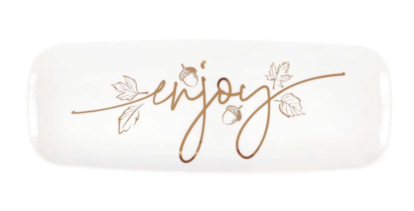 A 17 inch Thanksgiving Elegant "Enjoy" Plastic Serving Tray.