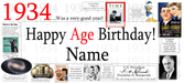 A novelty wall decal or poster featuring a retro 1934 age birthday theme. The design includes the text '1934 .