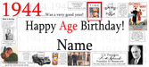 A novelty age birthday print or poster featuring the text 'Happy Age Birthday! Name' with a collage of historical images and quotes, including a highlighted TIME magazine cover.