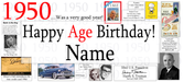 A 1950-themed birthday banner or print featuring the text '1950.