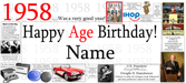 A personalized 1958 birthday banner or print featuring the text '1958 .