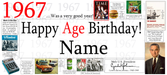 A digital graphic template for a custom 1967 age birthday card, featuring the text '1967 .
