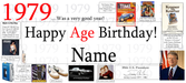 A collage-style birthday banner graphic for turning 1979, with large red and black text reading '1979 .