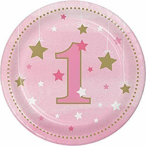 1st Birthday One Little Star Pink Dessert Plates 7" | 8ct