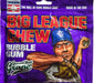 Big League Chew Ground Ball Grape Bubblegum: shredded bubble gum, purple in color. Sold in a 2.12 oz stand-up pouch, printed with the brand name and product.