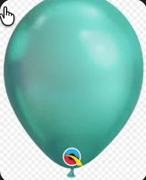Deep teal latex balloon with a glossy finish and small manufacturer logo at the base.