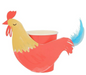 On The Farm Rooster party cup with red cup, colorful rooster wrap and blue feather tail accent.
