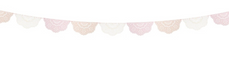 Broderie Anglaise Pink/Peach Pennant Garland with lace-inspired scalloped pennants in soft pink, peach, and white.