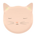 Cat-shaped pink paper plate with a white background