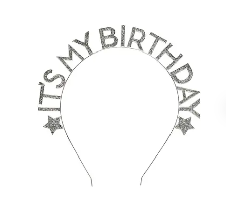 Silver 'Happy Birthday' Glitter Metal Headband | 1ct