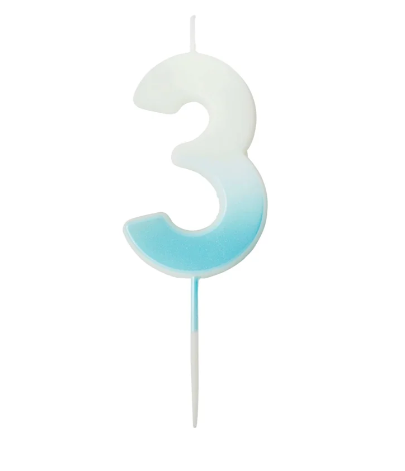 Blue Ombre Number '3' Candle | 1ct
