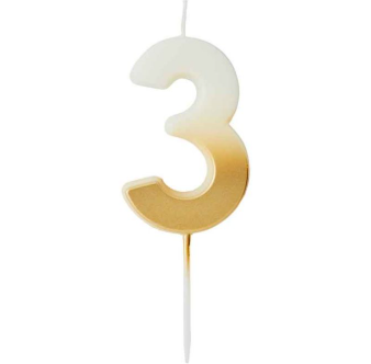 Gold Ombre Number '3' Candle | 1ct