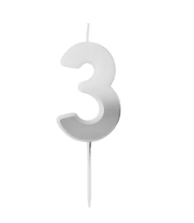 Silver Ombre Number '3' Candle | 1ct