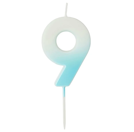 Blue Ombre Number '9' Candle | 1ct